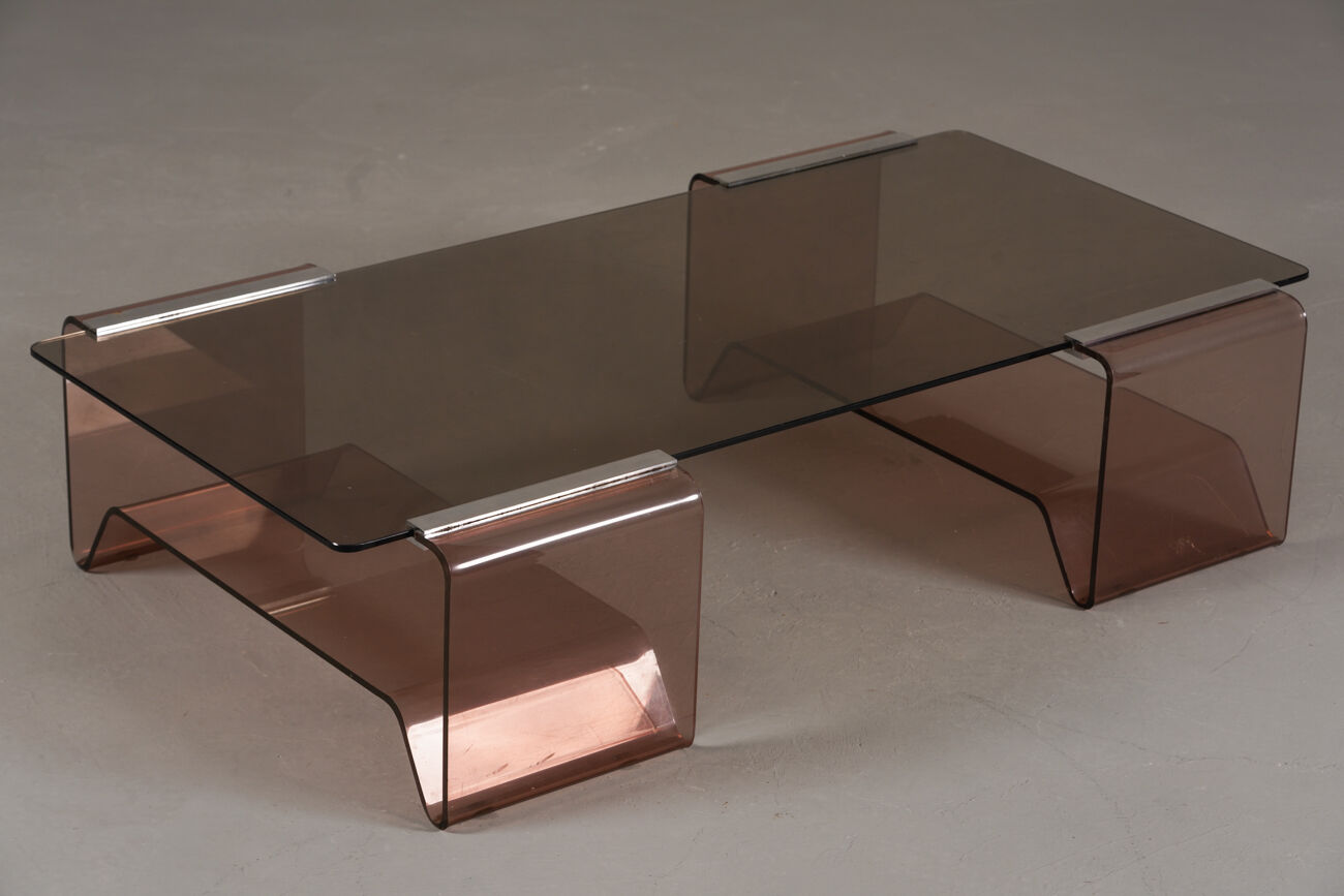 Vintage Michel Dumas plexiglass and glass coffee table for Roche Bobois, 1970s