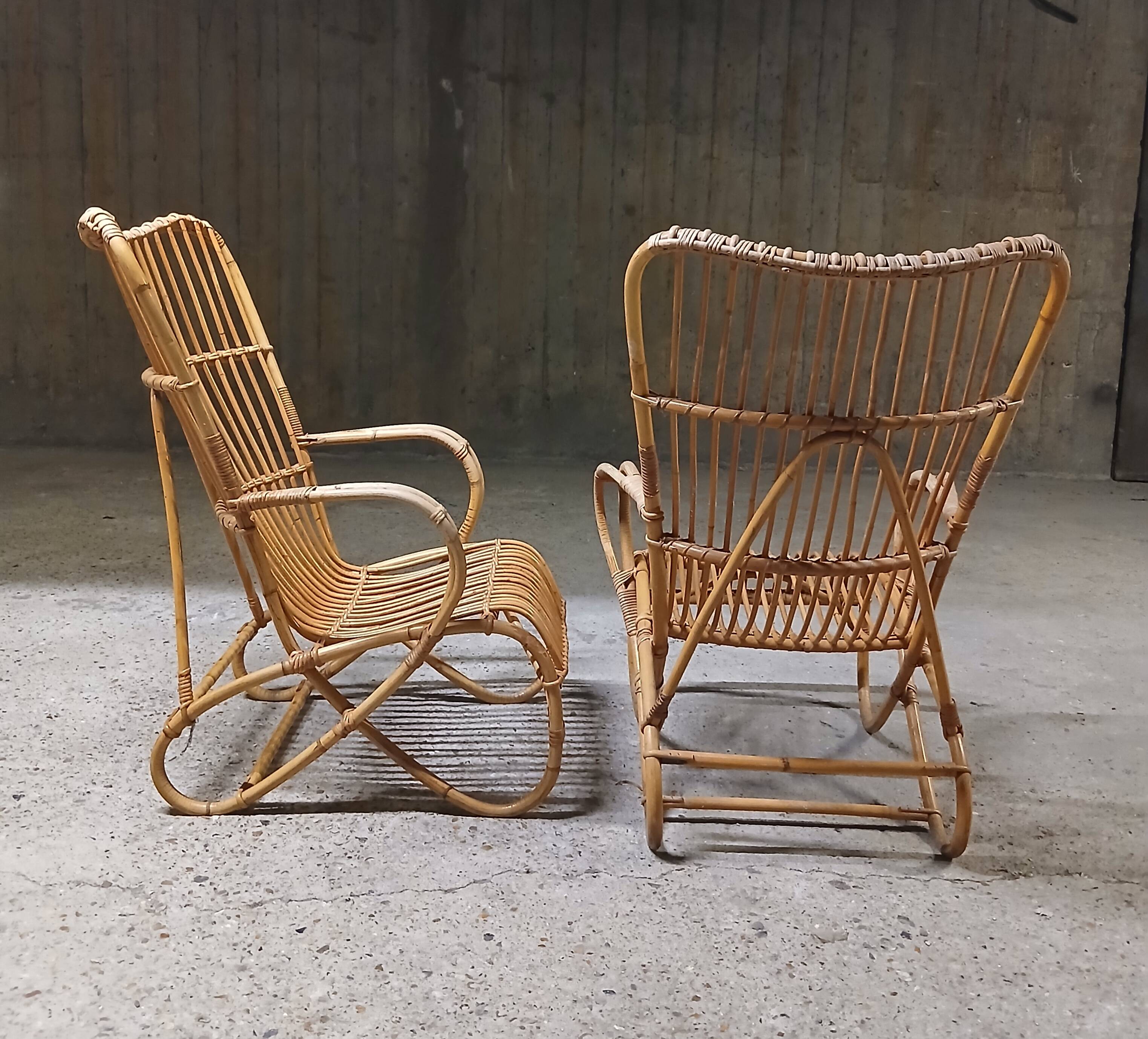 Paire de fauteuils en rotin vintage