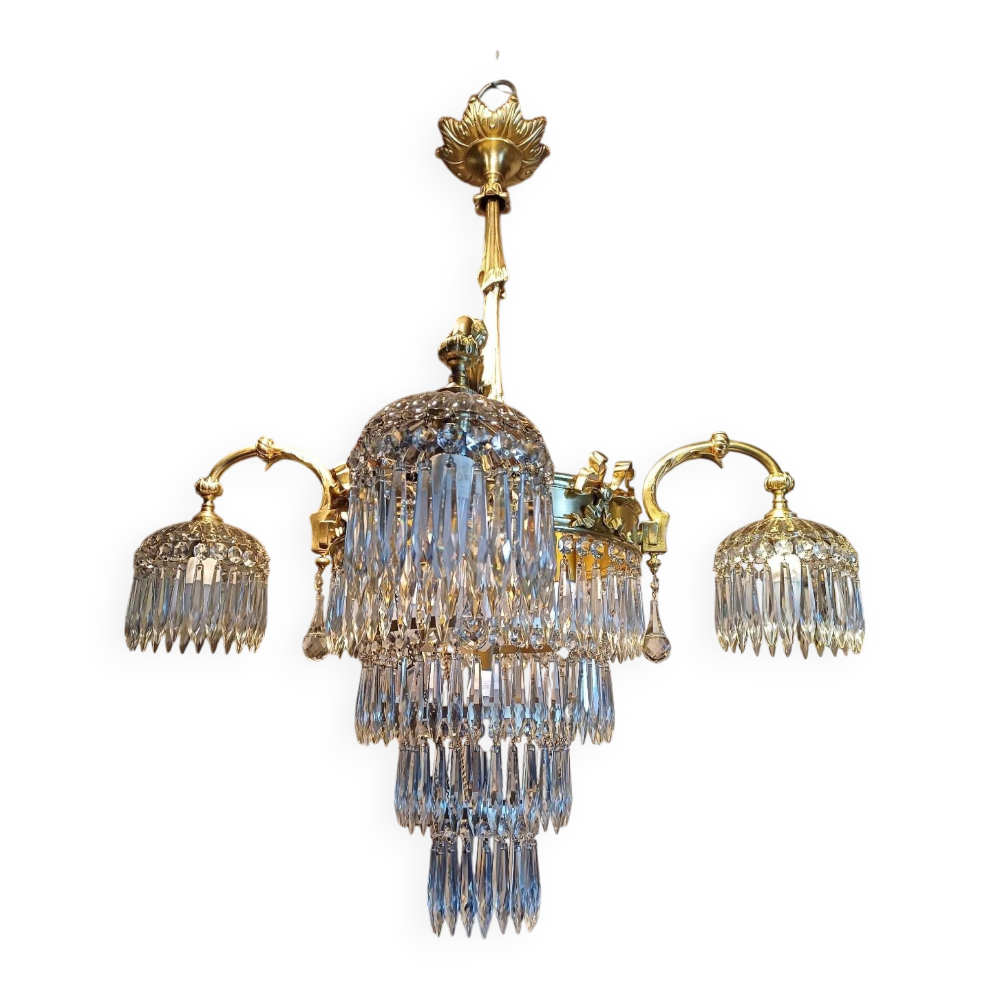 Antique crystal and bronze chandelier from the 19th century