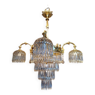 Lustre à pampilles ancien cristal est bronze époque XIXeme