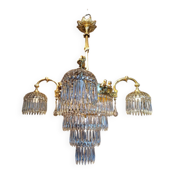 Antique crystal and bronze chandelier from the 19th century