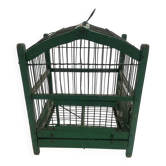 Ancienne petite cage à oiseaux verte en bois