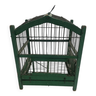 Old small green wooden birdcage