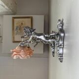 Pair of wall sconces, cherubs, angels, silvered