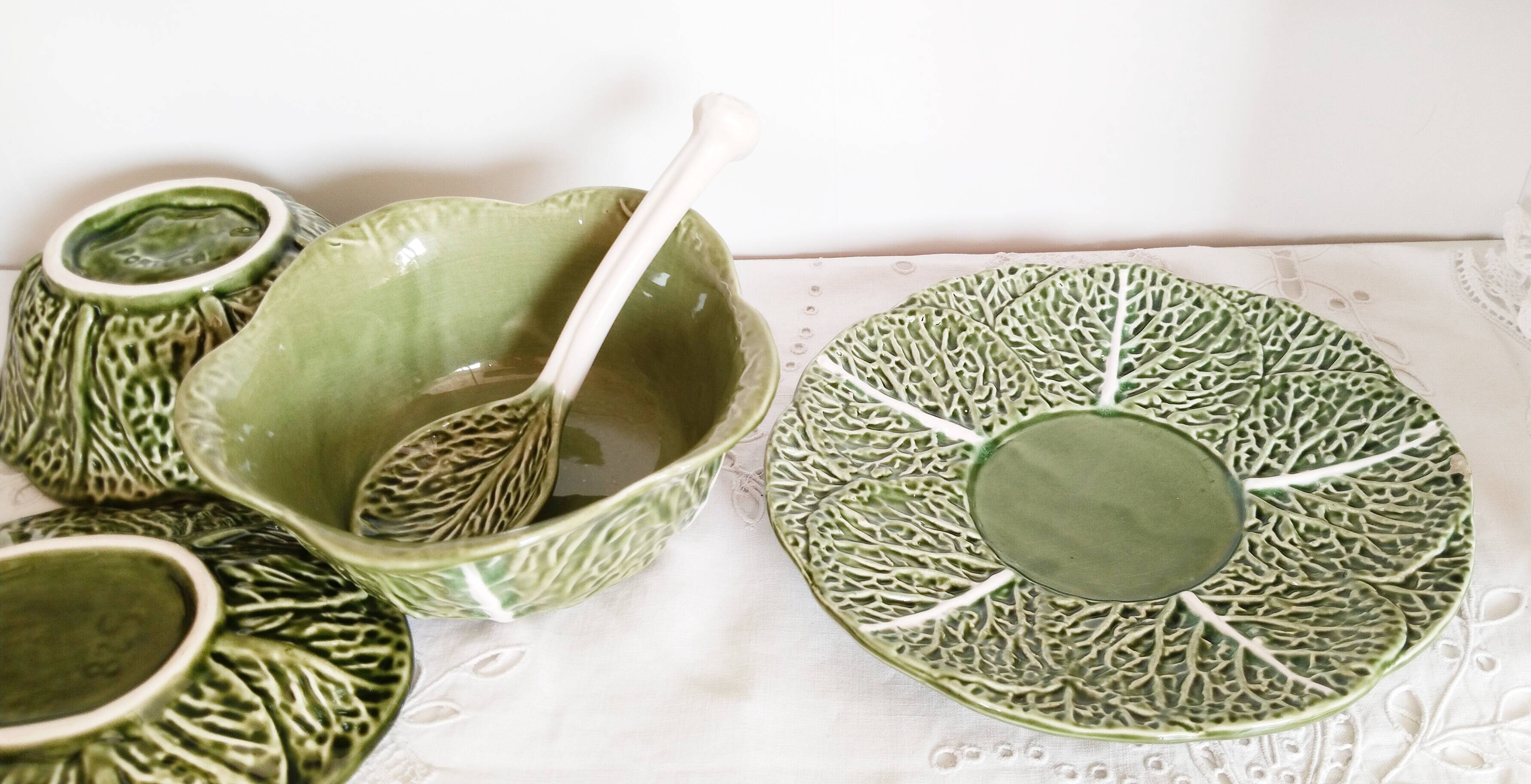 Barbotine dishes, cabbage shape, bowl, vintage