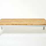 Table basse chrome aluminium travertin jaune George Ciancimino 1975