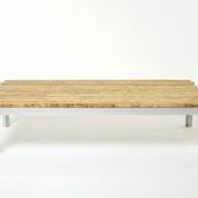 Table basse chrome aluminium travertin jaune George Ciancimino 1975
