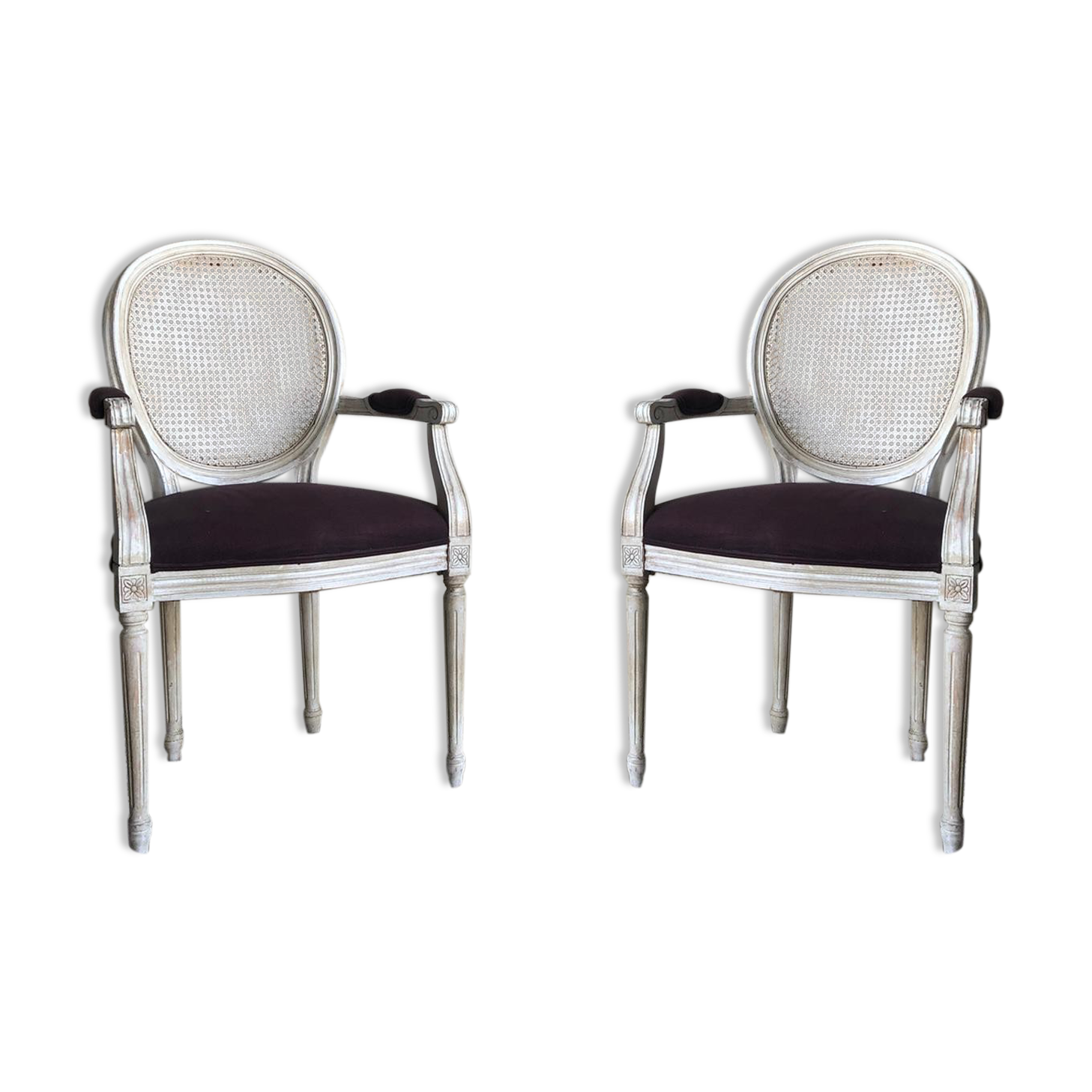 Two louis xvi style armchairs cerused
