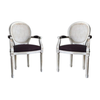 Two louis xvi style armchairs cerused
