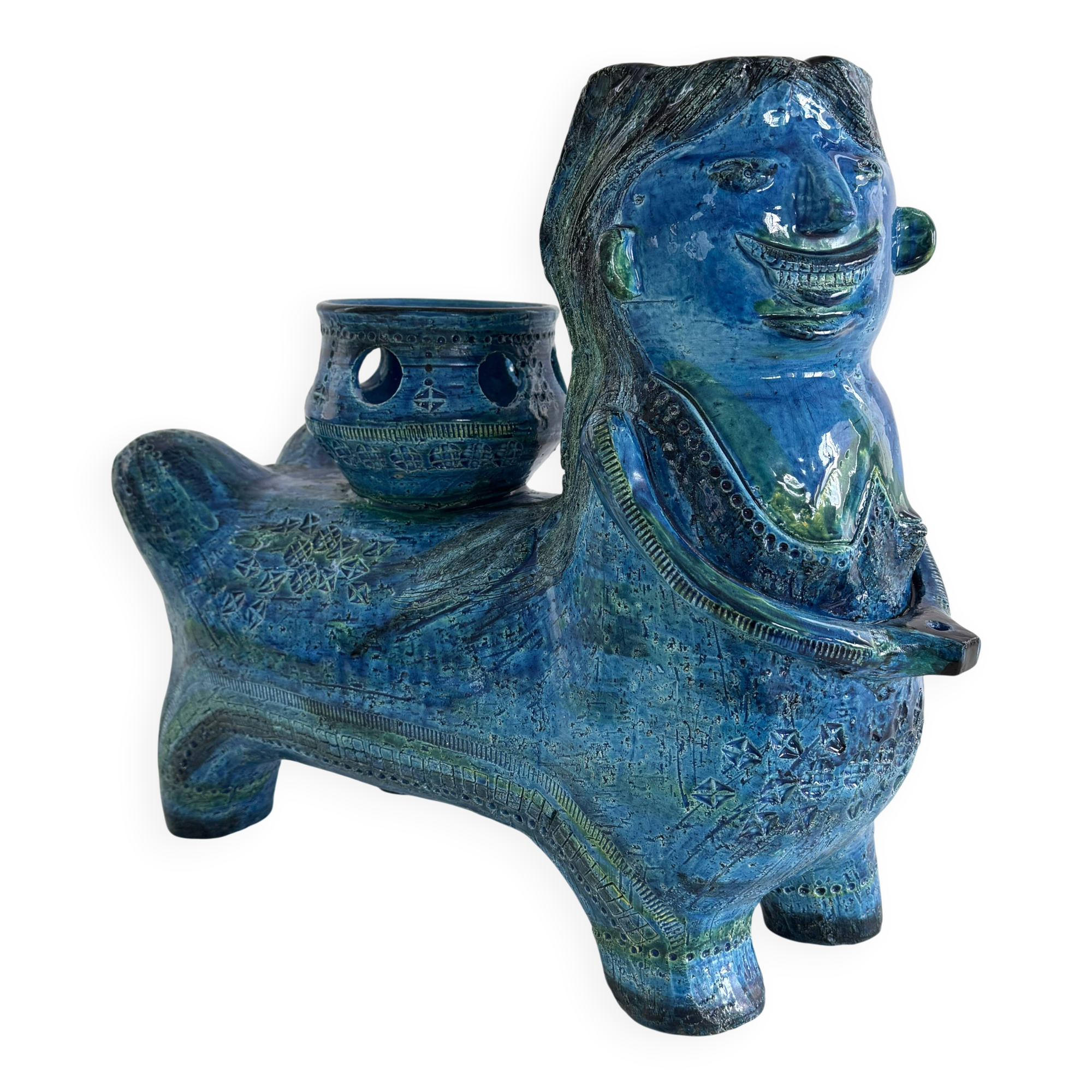Aldo Londi for Bitossi Rimini Blu Ceramic Plant Centaur Sculpture, Italy, 1