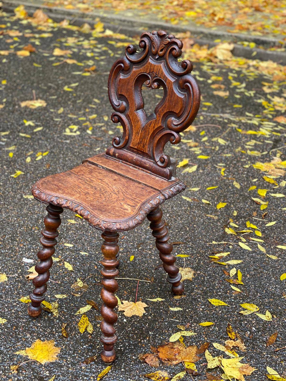 19th-century Renaissance carved oak desk with chair