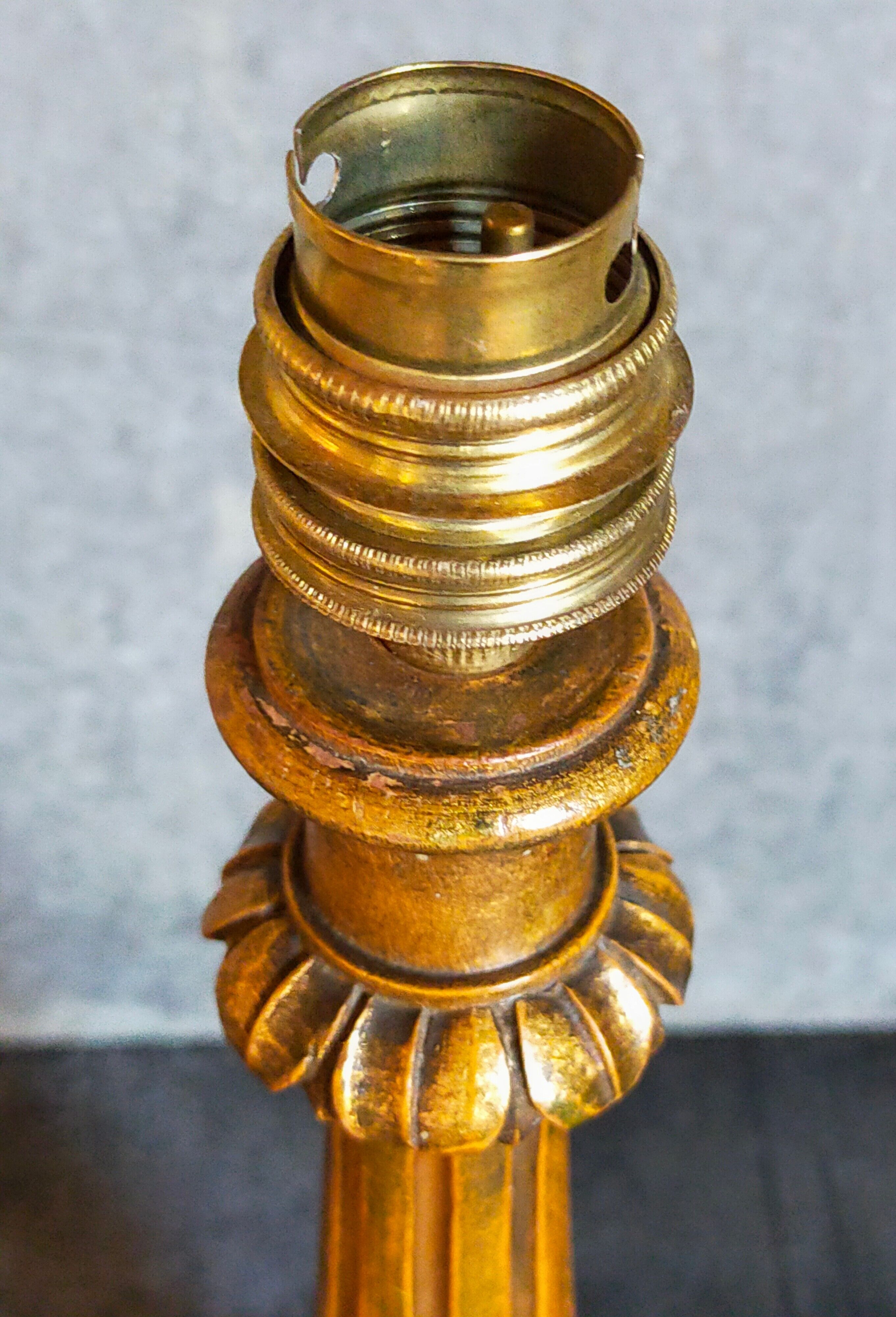 Lamp foot turned carved antique patina