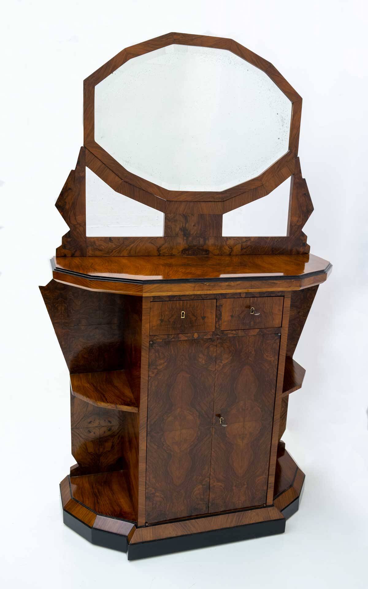 Art Deco Italian Walnut Briar Sideboard with Mirror, Early 20th Century