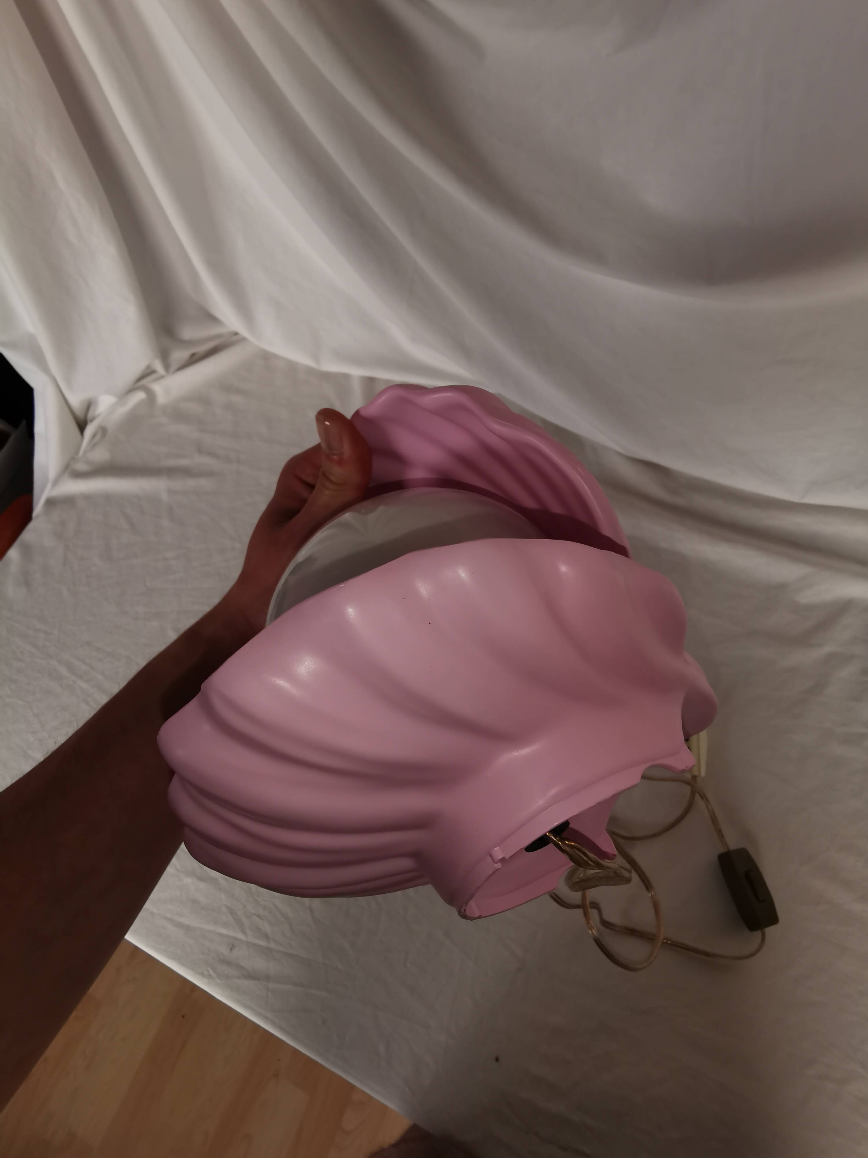 Pink shell and opaline pearl lamp, Saint-Jacques, France, 1970