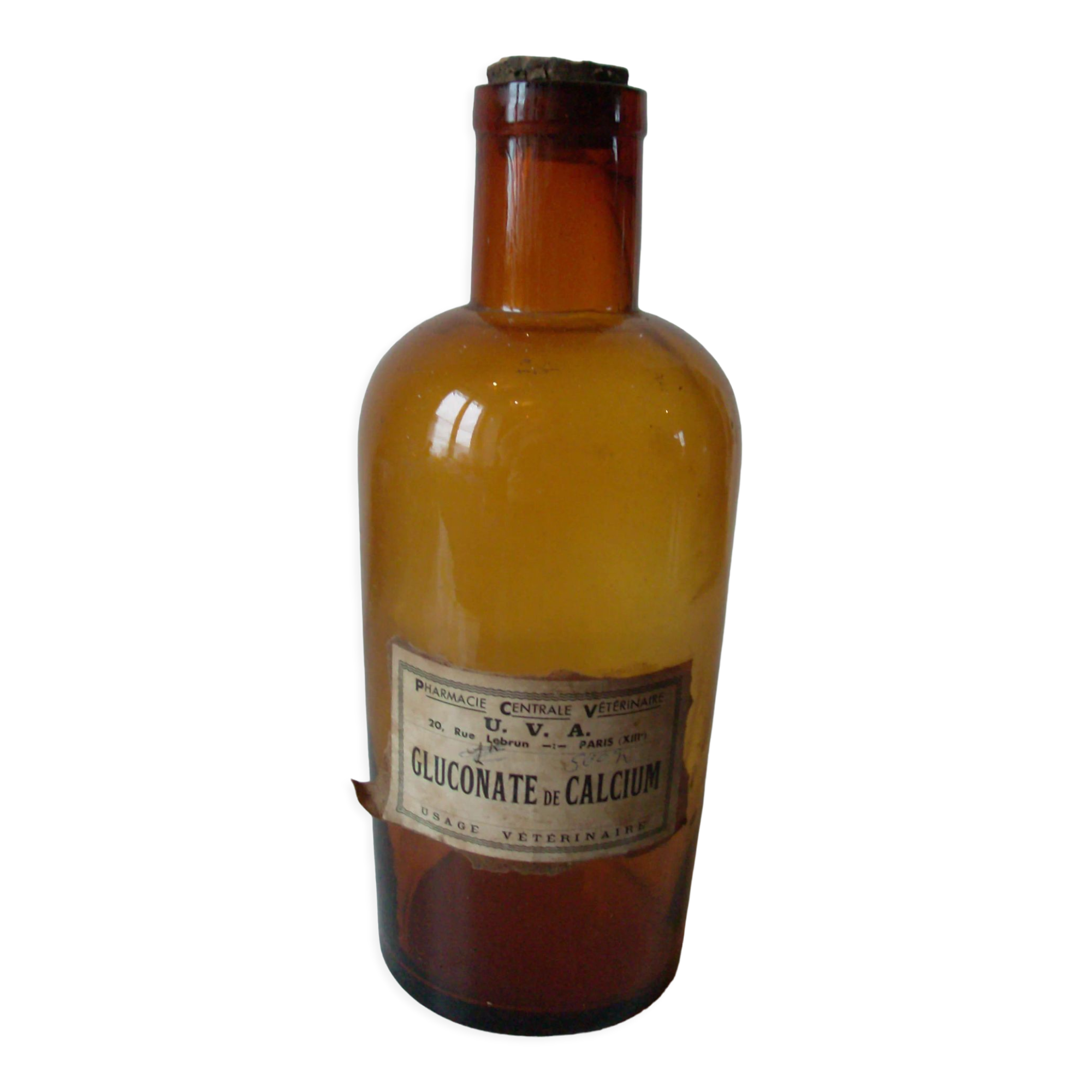 Old pharmacy jar jar apothecary amber glass + original label Calcium
