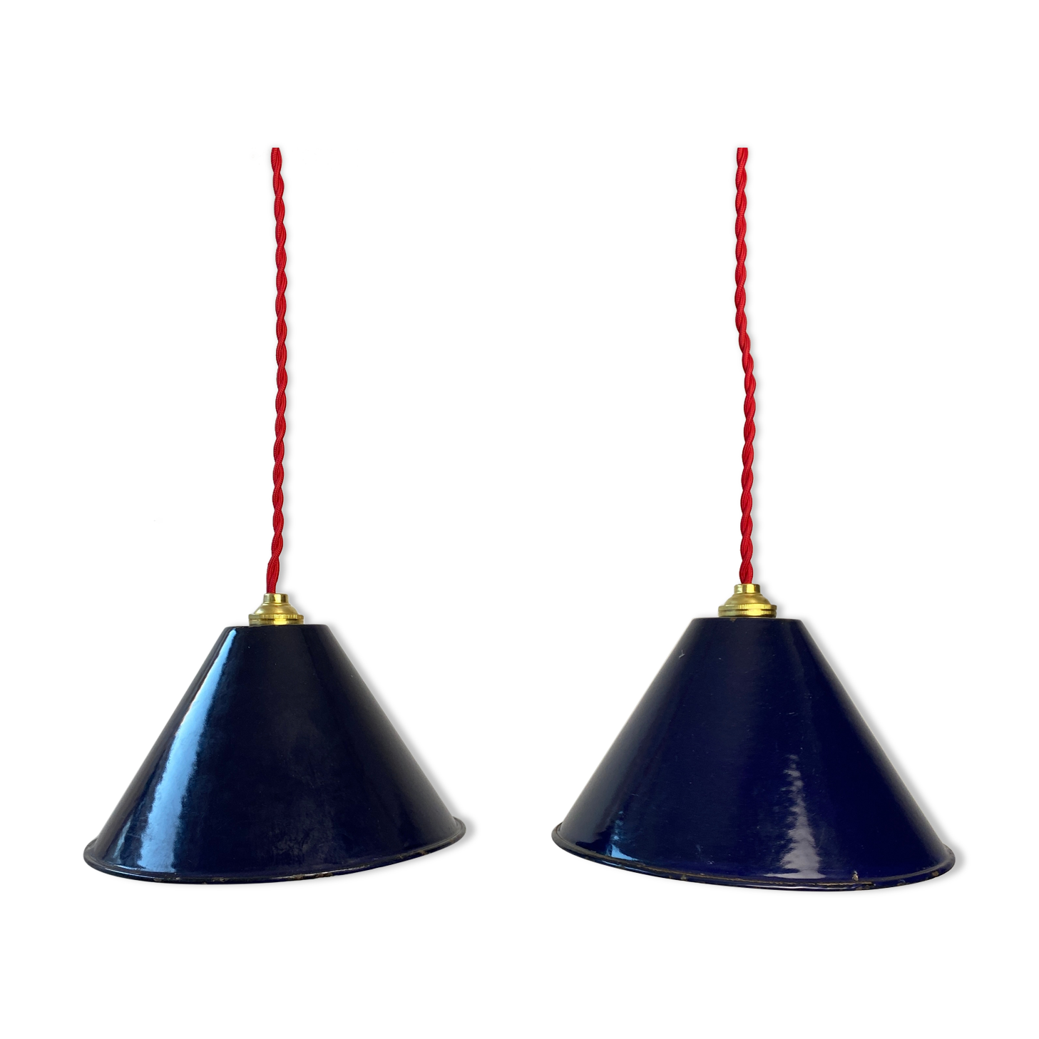 Lot 2 industrial suspensions blue emaillees 20 cm