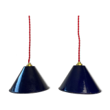 Lot 2 industrial suspensions blue emaillees 20 cm