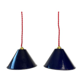 Lot 2 industrial suspensions blue emaillees 20 cm