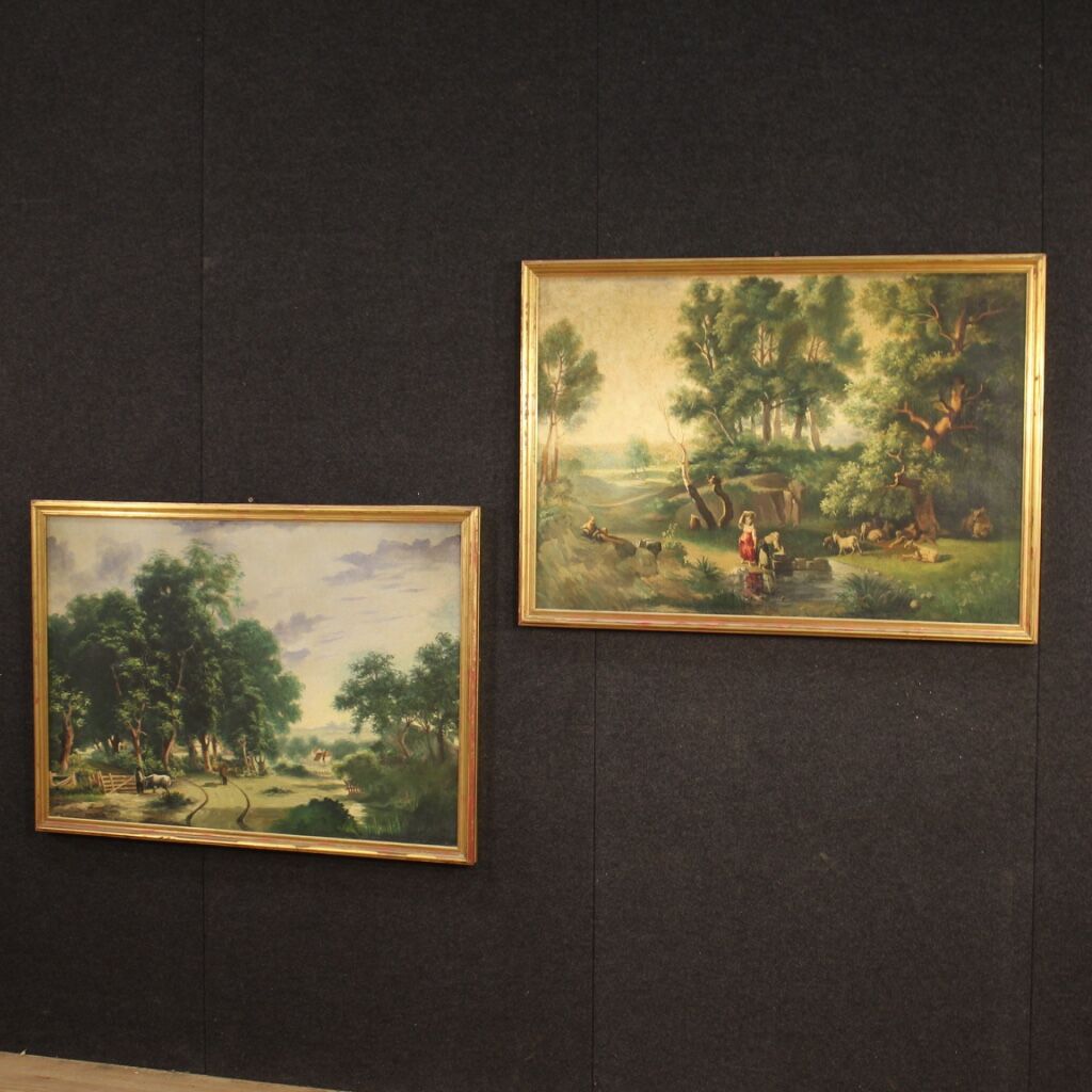 Italian countryside landscape painting oil on canvas from 20th century