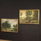 Italian countryside landscape painting oil on canvas from 20th century