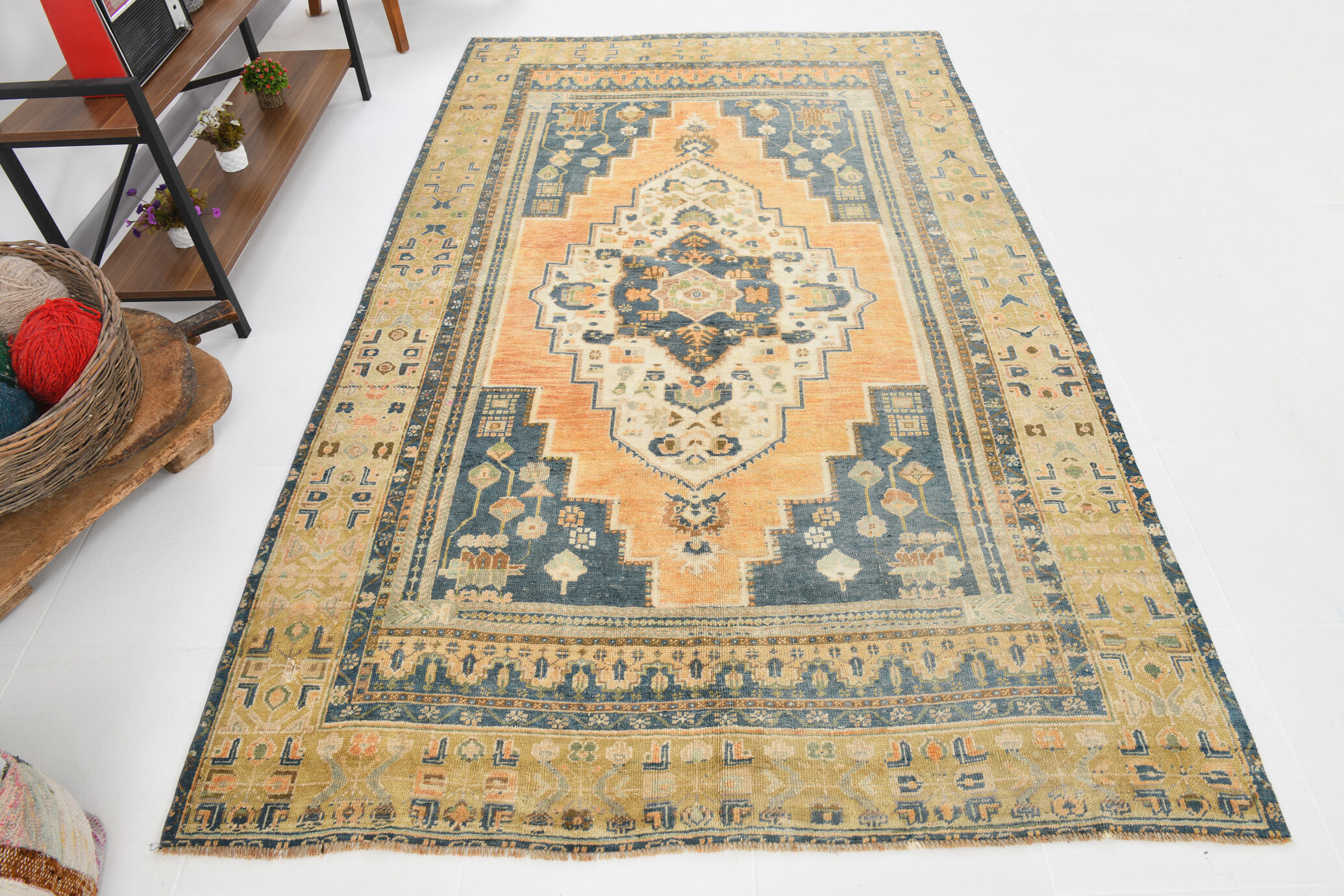 Tapis rustique primitif vintage noué à la main, 266x163Cm