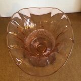 Art deco pink glass vase with reliefs on foot