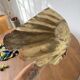 Immense wooden plate 1900 shell with golden patina