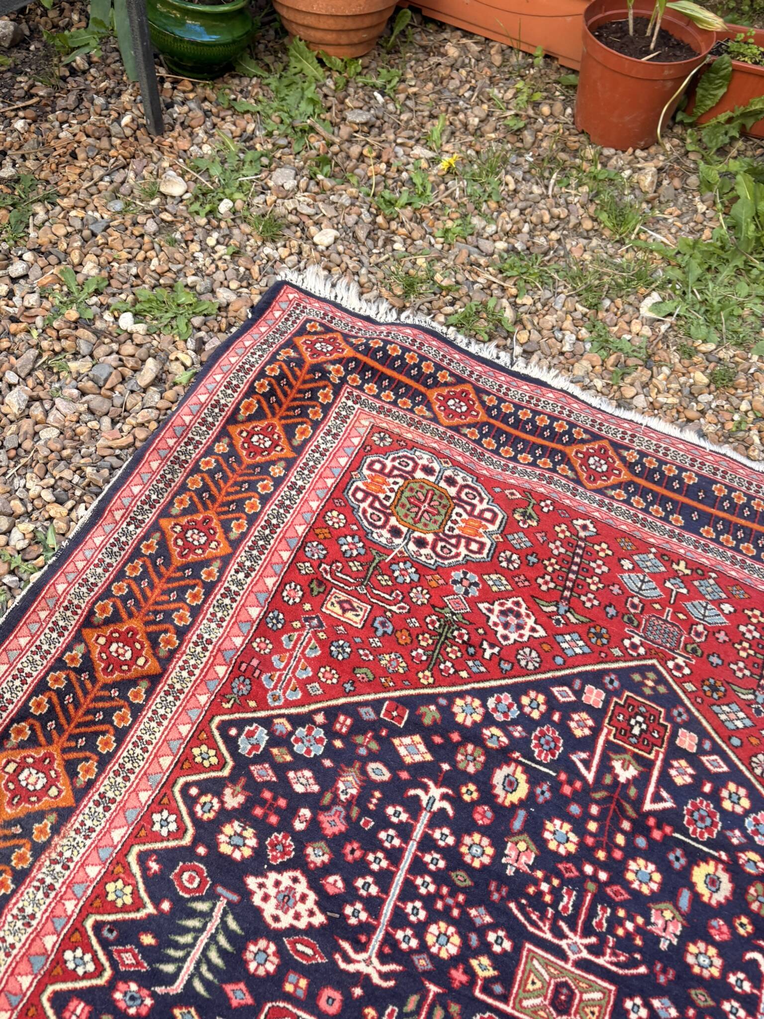 Ancient Senneh Persian rug 195x135cm handmade Herati wool Orient