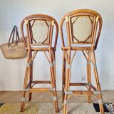 Vintage Gaty bar stools in two-tone rattan and cane.