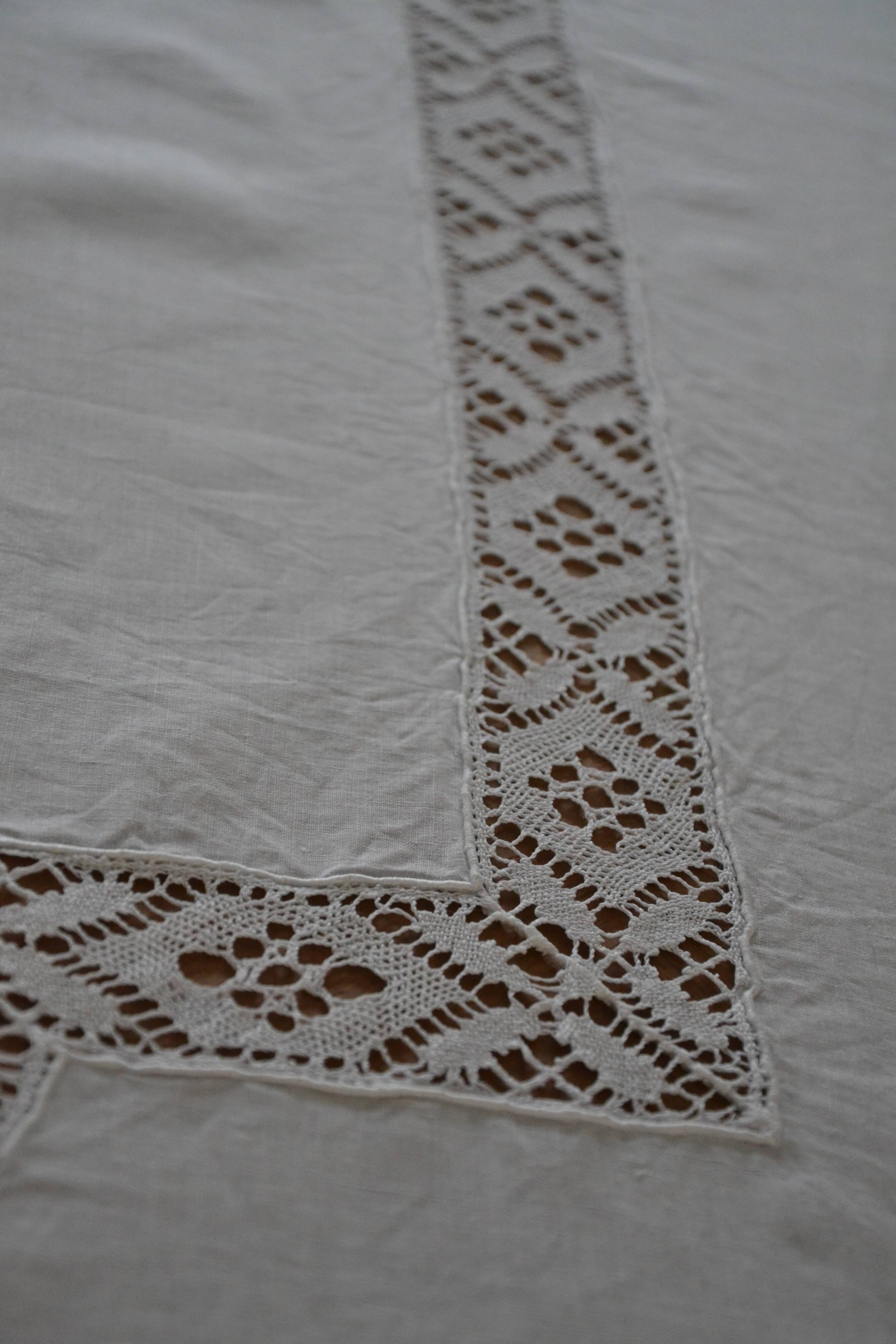 White linen tablecloth with embroidery 181cm/261cm