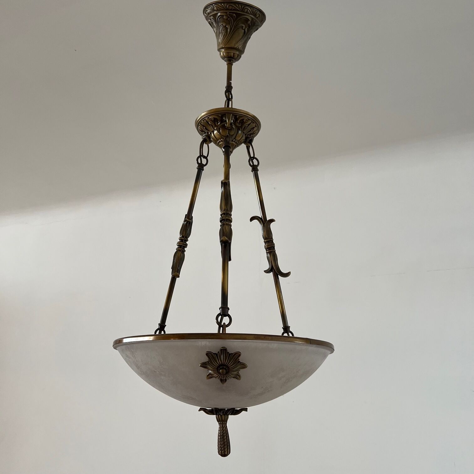 Brass and frosted glass mid-century swedish plafonnier light
