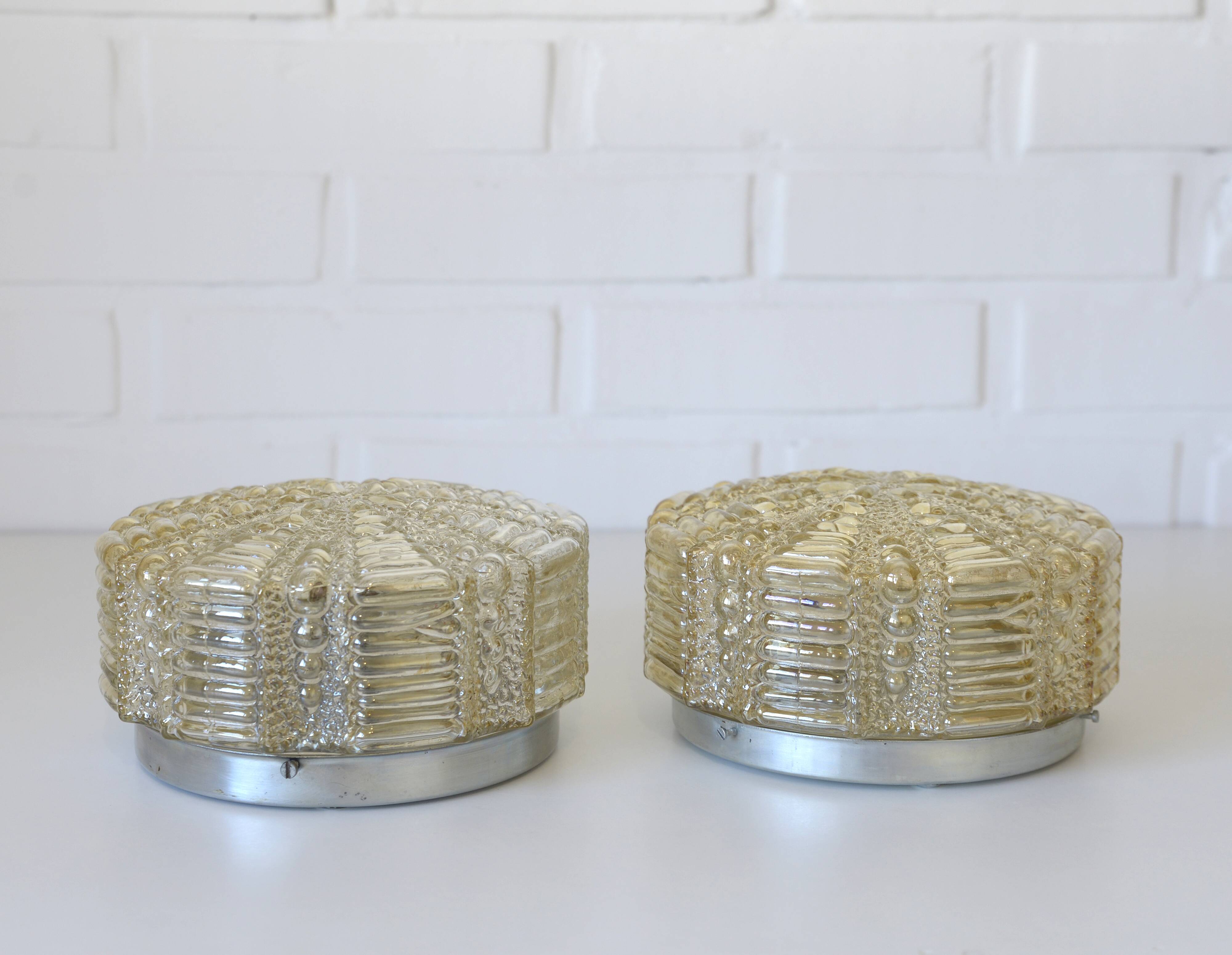 Pair of Wall Sconces / Vintage Ceiling Light / Flush Mount Fixtures 1970's