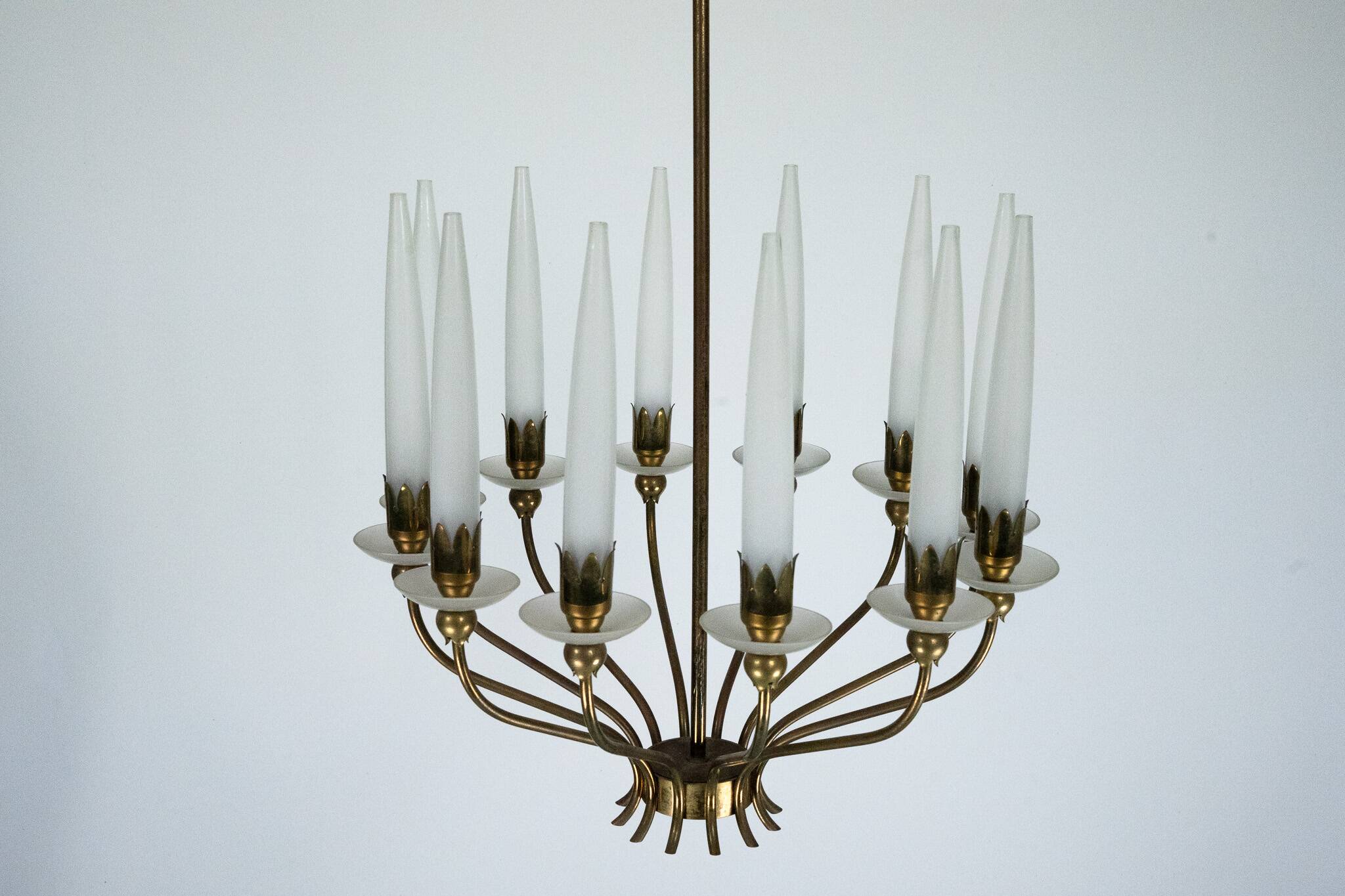 Rare Angelo Lelii for Arredoluce, 12-Lights Chandelier, Italy 1953