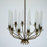 Rare Angelo Lelii for Arredoluce, 12-Lights Chandelier, Italy 1953