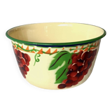 Old salad bowl in enamelled sheet metal - bunches of grapes decor