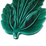 Pretty Leaf Shaped Dish In Green Barbotine
