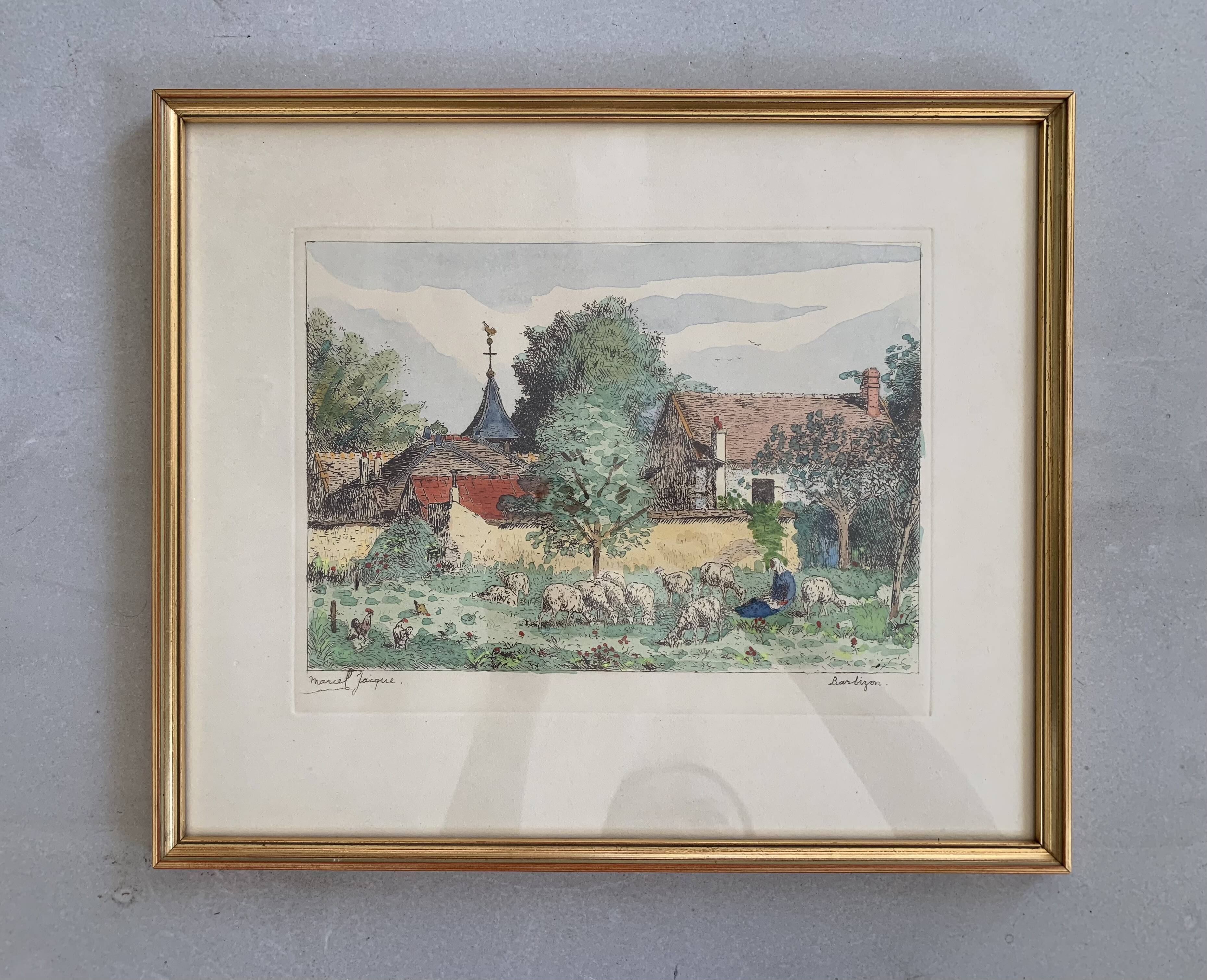 Antique print Marcel Jacque, Barbizon