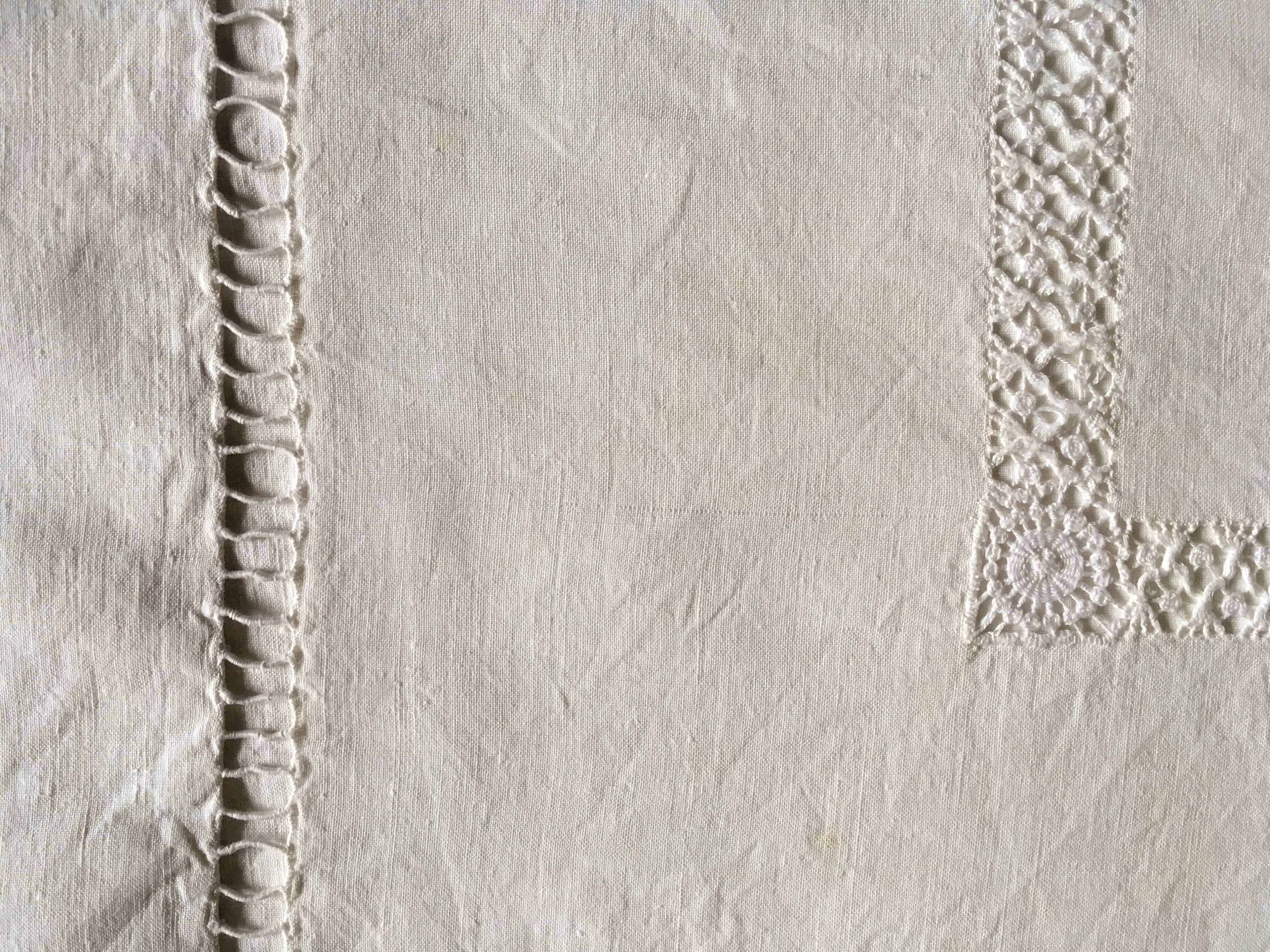 Old original FG Monogram embroidered linen canvas sheet early 20th