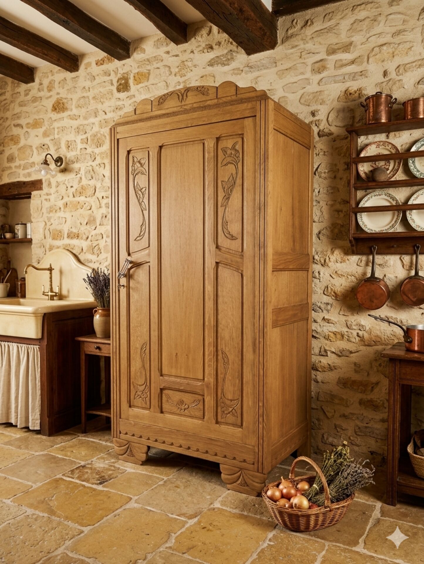 Art Deco oak bonnetière