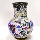 Postmodern Colorful Chinese Jingfa Cloisonné Vase with Brass Base