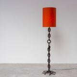 Sculptural Industrial Floor Lamp In Welded Iron Chain 80s Brutalist Design