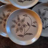 6 stoneware dinner plates with floral decoration — 1970s