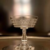 Baccarat, set of 10 engraved crystal champagne glasses from 1900.