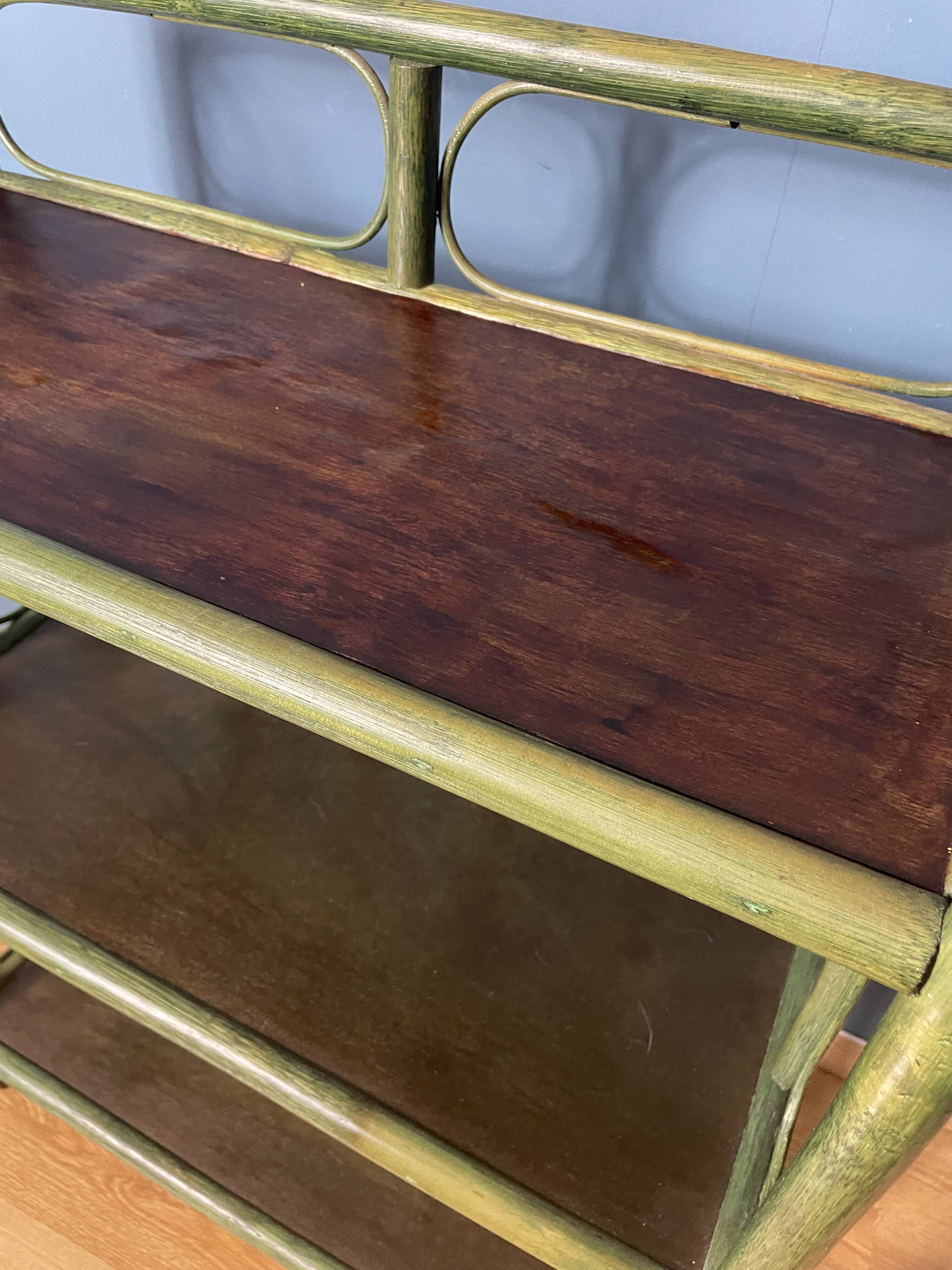 Vintage medium size green rattan shelf