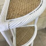 Rattan corner shelf and white and natural wicker