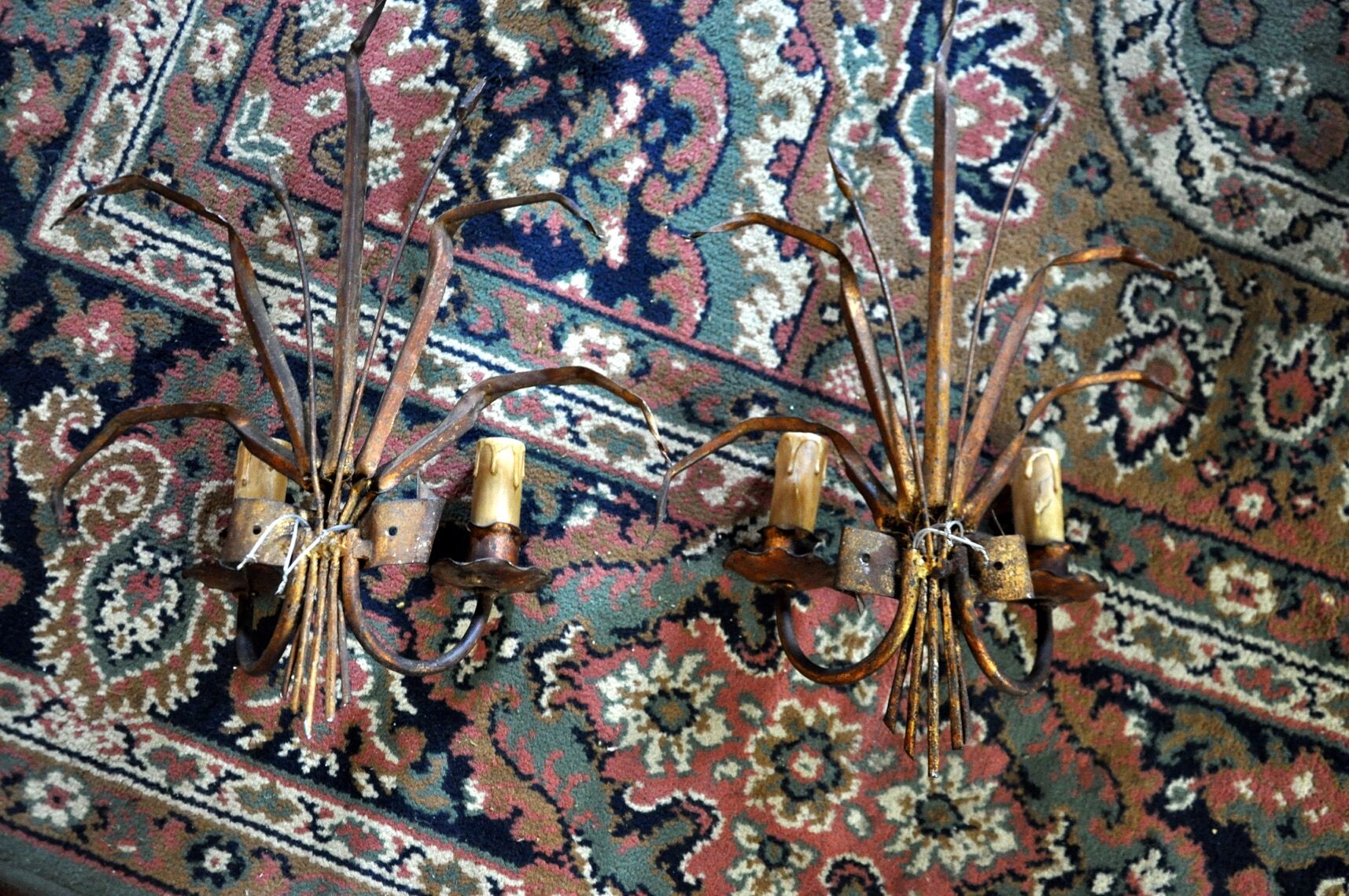 Pair of floral wall lamps by Ferro Arte, Spain, 1960