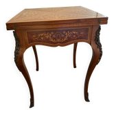 Louis XV style handkerchief game table with marquetry chess.