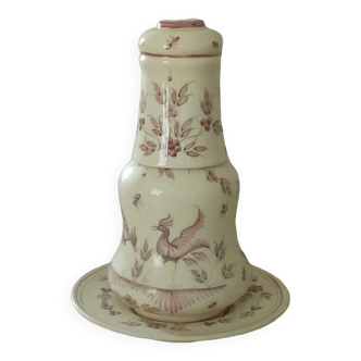 Night service in faience of moustier carafe glass decoration with birds