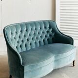 Blue velvet toad bench