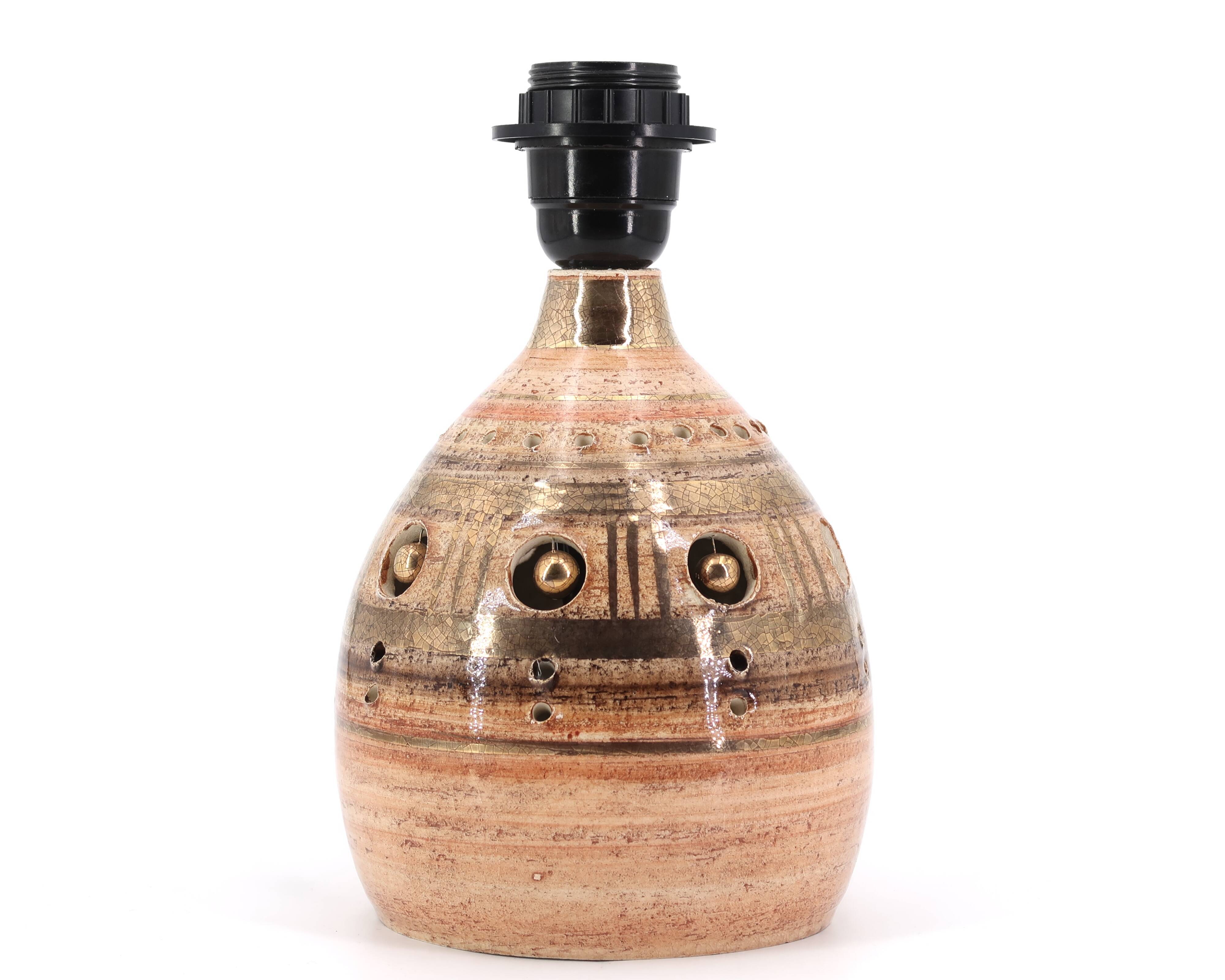 Ceramic lamp by Georges Pelletier, raffia lampshade